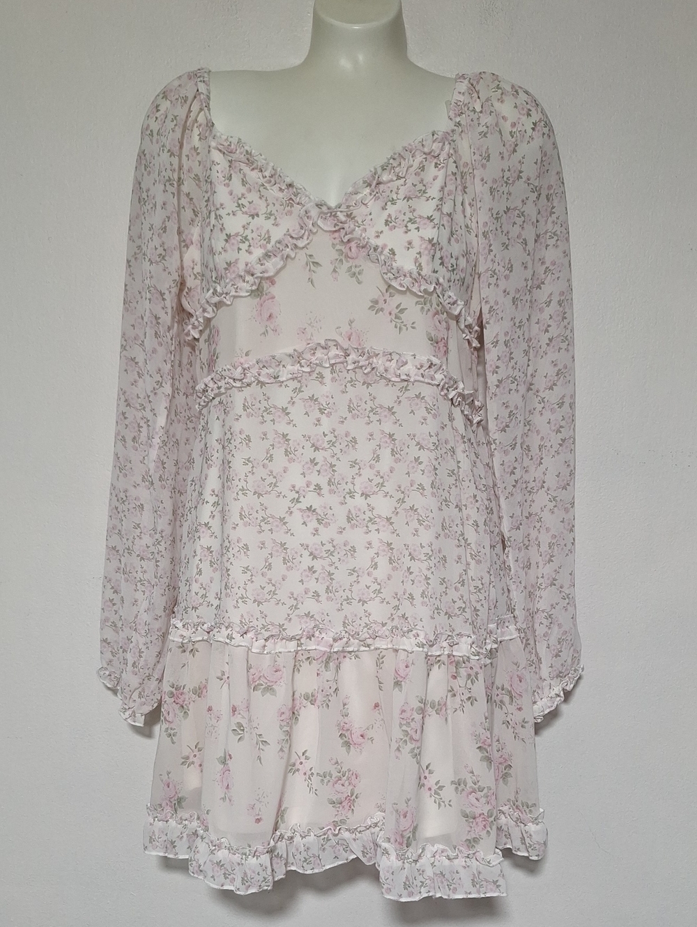 Ultra Flirt White and Pink Floral Long Sleeve Dress